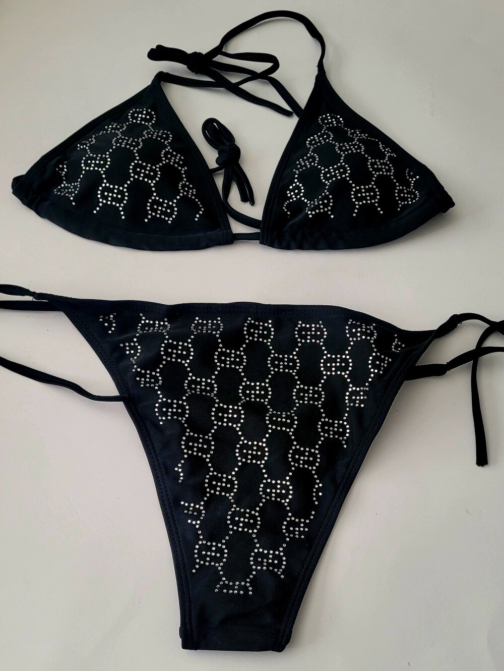 🇮🇹 Gucci Black Crystal-🖤Studded Triangle String Bikini🩱 - Picture 7 of 10